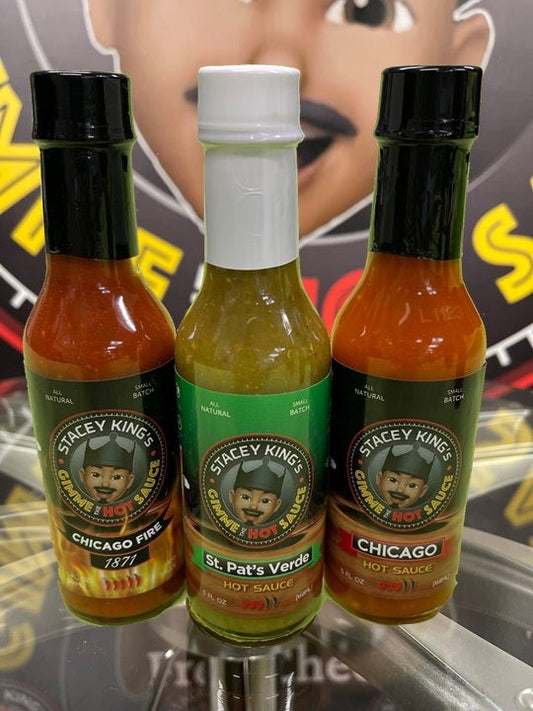 3 pack of Stacey's favorite hot sauces! 1871, St. Pat's Verde and Original